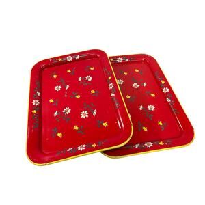 VTG Metal Lap Trays, Set of 2 – 17x13, Mid-Century Holiday - Poinsettia Pattern